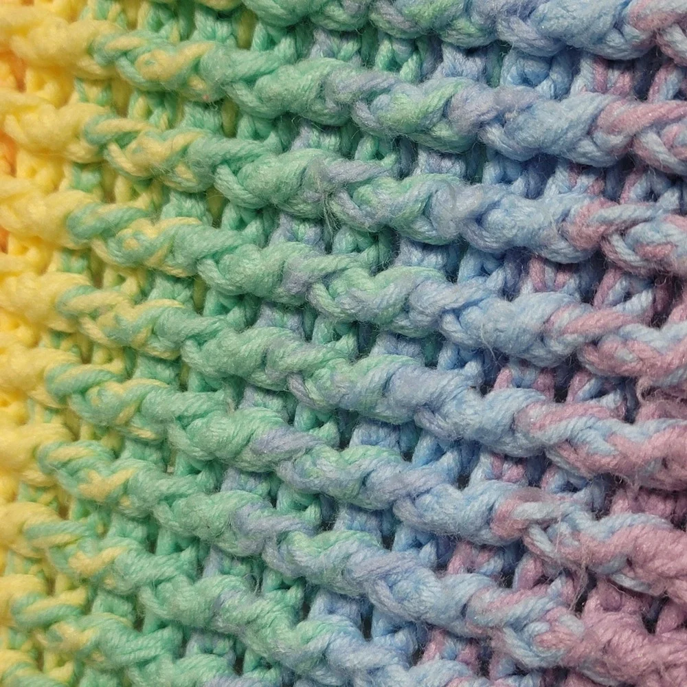 Handmade Crochet Blanket Heavy Chunky Pastel Rainbow Gradient Soft Cozy 50x71